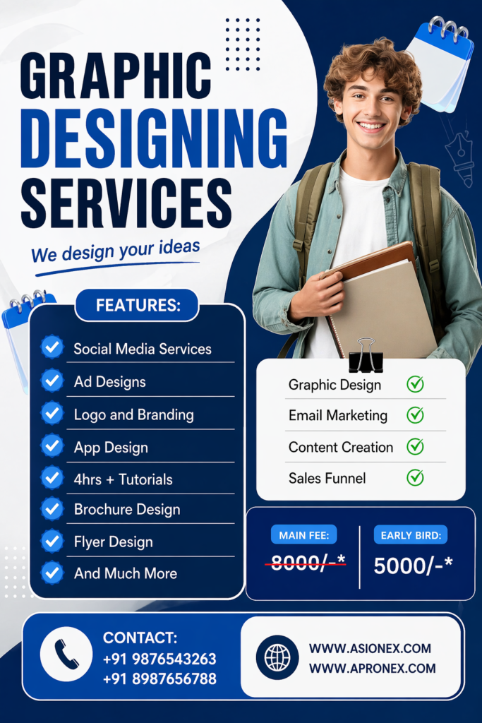 graphic designing services poster with social media marketing branding and pricing offer design