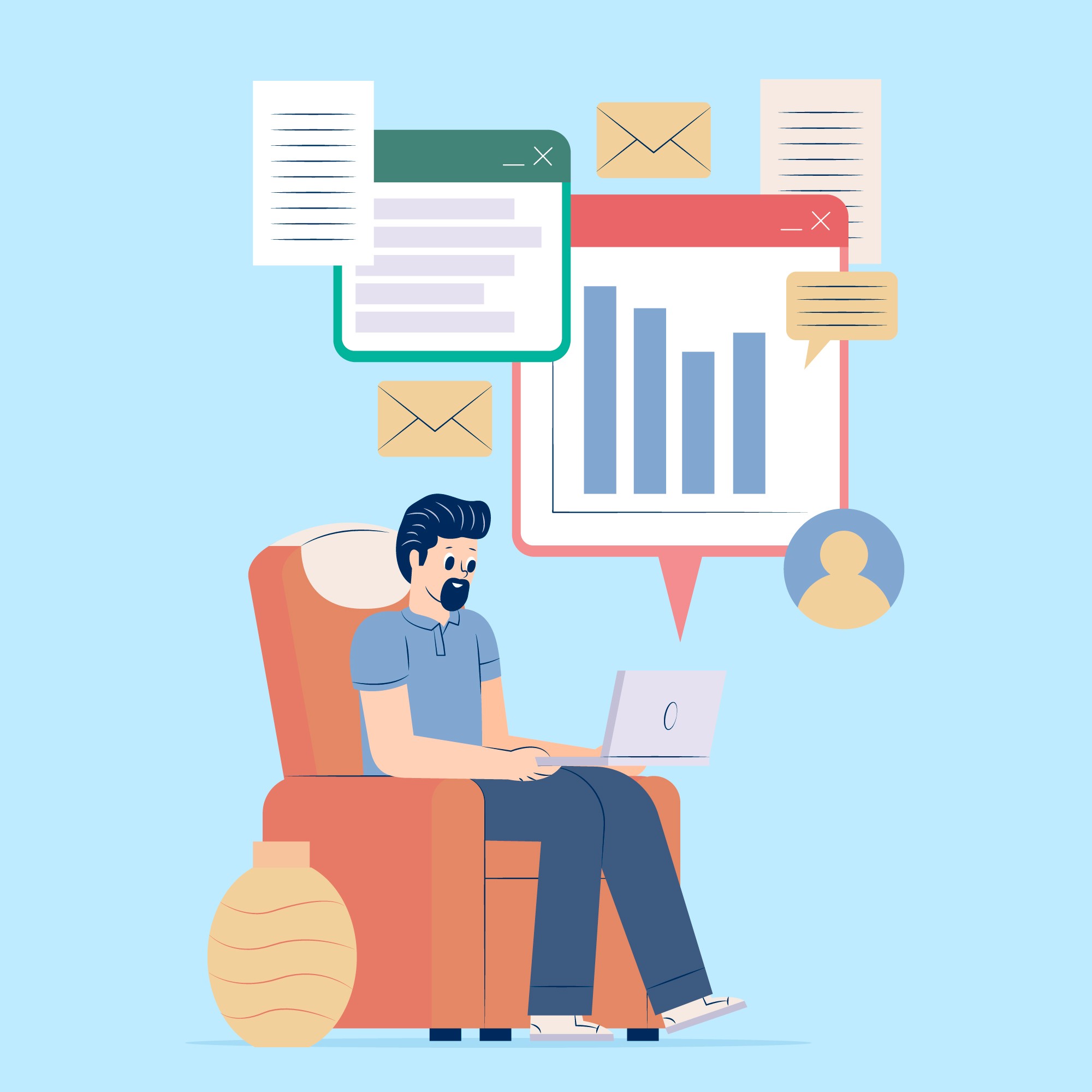 digital marketing analytics dashboard with communication and lead generation strategy using laptop